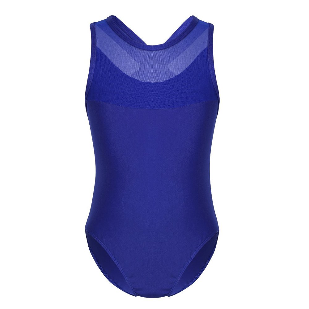 Agoky Girls' Mesh Splice Crisscross Cut Out Back Gymnastics Leotard Ballet Dance Top Athletic Shirt Dancewear Costume Blue 3-4 Years