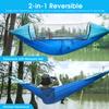 G4Free Large Camping Hammock with Mosquito Net 2 Person Pop-up Parachute Lightweight Hanging Hammocks Tree Straps Swing Bed for Outdoor Backpacking Backyard Hiking (Blue/Light Blue) view 2