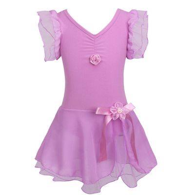 Agoky Kids Girls Flutter Short Sleeve Ballet DanceTutu Dress Gymnastics Leotard Purple 2-3