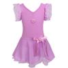 Agoky Kids Girls Flutter Short Sleeve Ballet DanceTutu Dress Gymnastics Leotard Purple 2-3 view 1