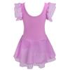Agoky Kids Girls Flutter Short Sleeve Ballet DanceTutu Dress Gymnastics Leotard Purple 2-3 view 2