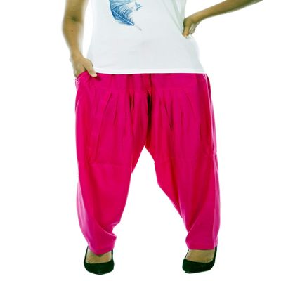 ladyline Womens Plain Magenta Pink Rayon Salwar Pants with Pocket & Elastic Waist Closure Indian Yoga Kurti Pants
