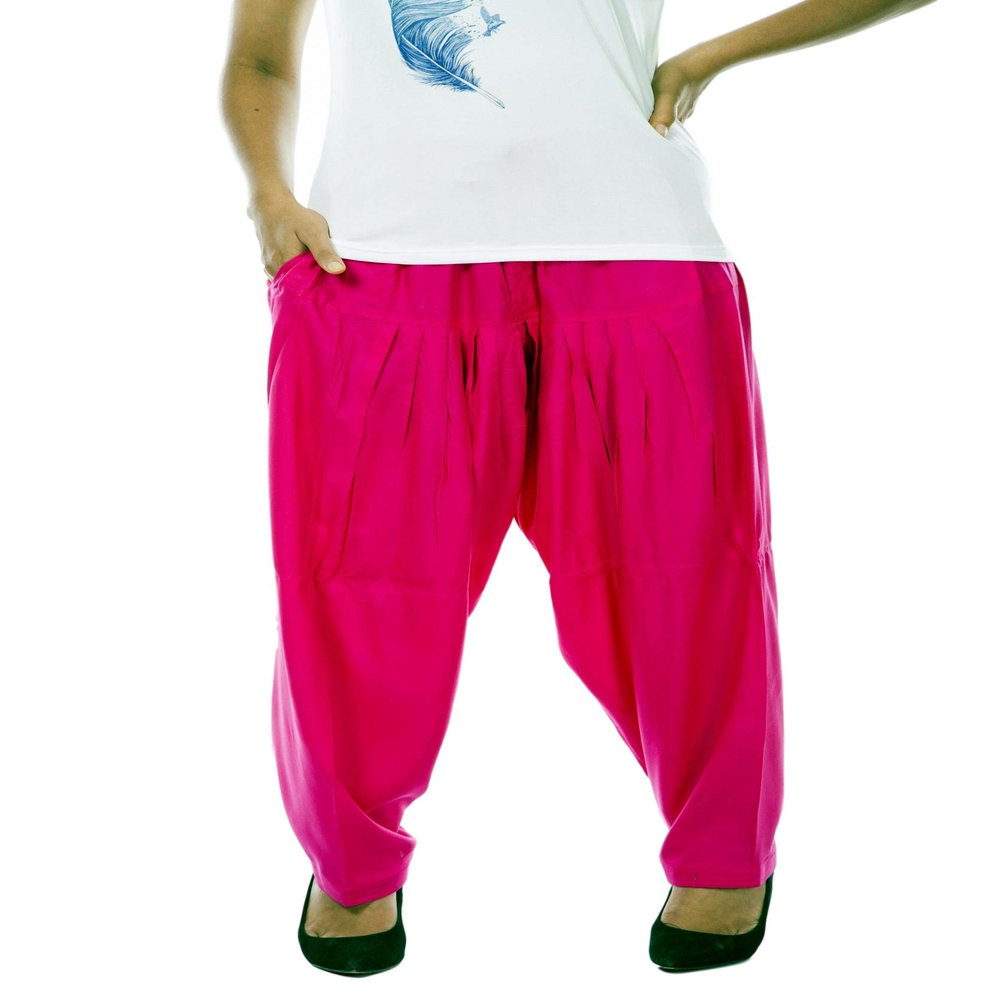 ladyline Womens Plain Magenta Pink Rayon Salwar Pants with Pocket & Elastic Waist Closure Indian Yoga Kurti Pants
