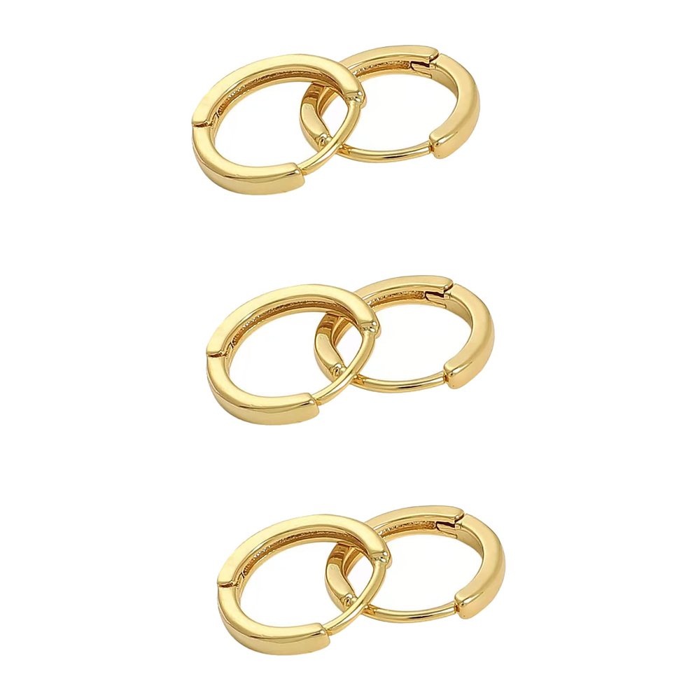 3 Pairs 18k Yellow Gold Plated Huggie Hoop 10mm Sleeper Earrings Non-allergenic, Dimension: 10mm(H) x 10mm(W), Yellow Gold, No Stone