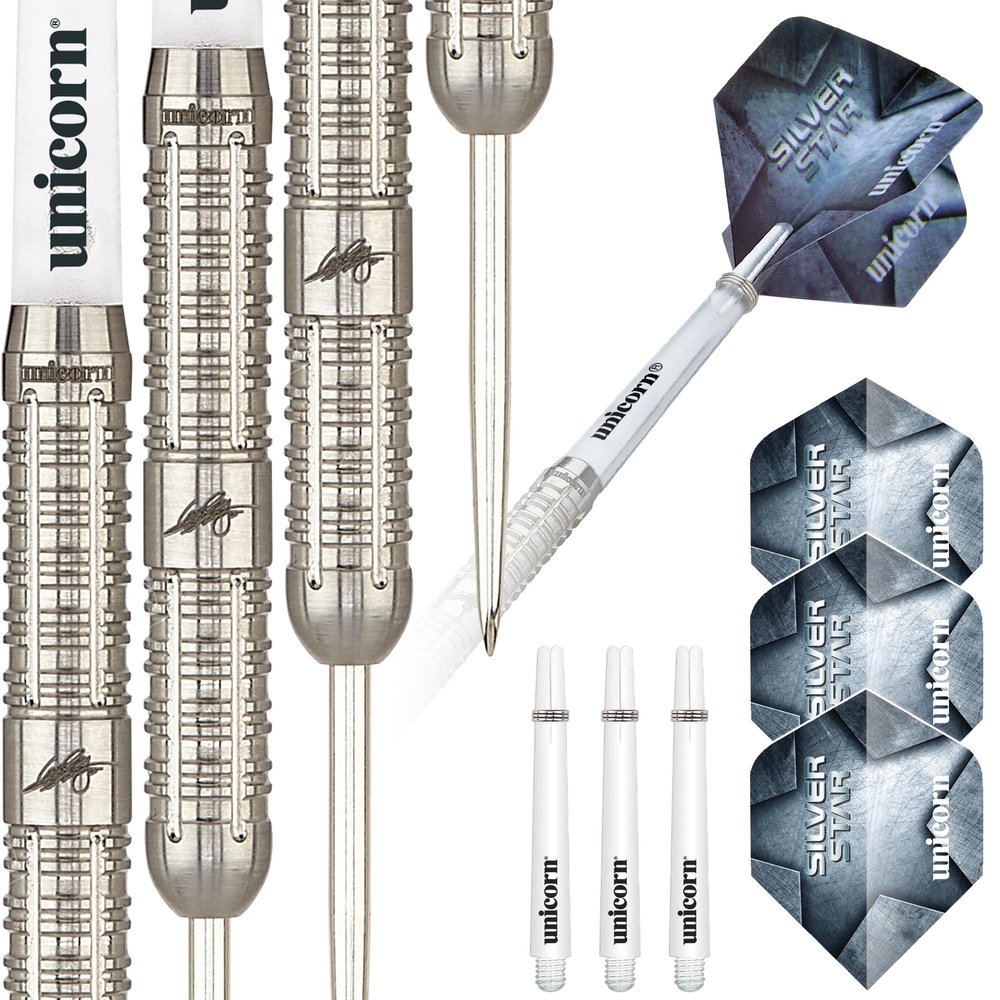 Unicorn Darts Seigo Asada Silver Star - 80 Percent Tungsten Steel Tip Dart, Silver, 24 g