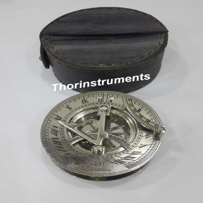 Nautical Brass Sundial Compass with Black Leather case Rustic Vintage Home Decor
