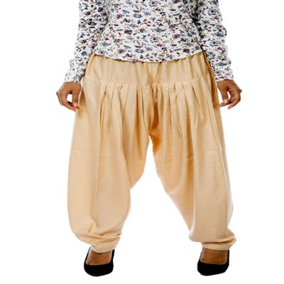 Womens Plain Beige Rayon Salwar Pants with Pocket & Elastic Waist Closure Indian Yoga Kurti Pants