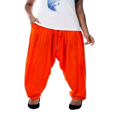 ladyline Womens Plain Orange Rayon Salwar Pants with Pocket & Elastic Waist Closure Indian Yoga Kurti Pants