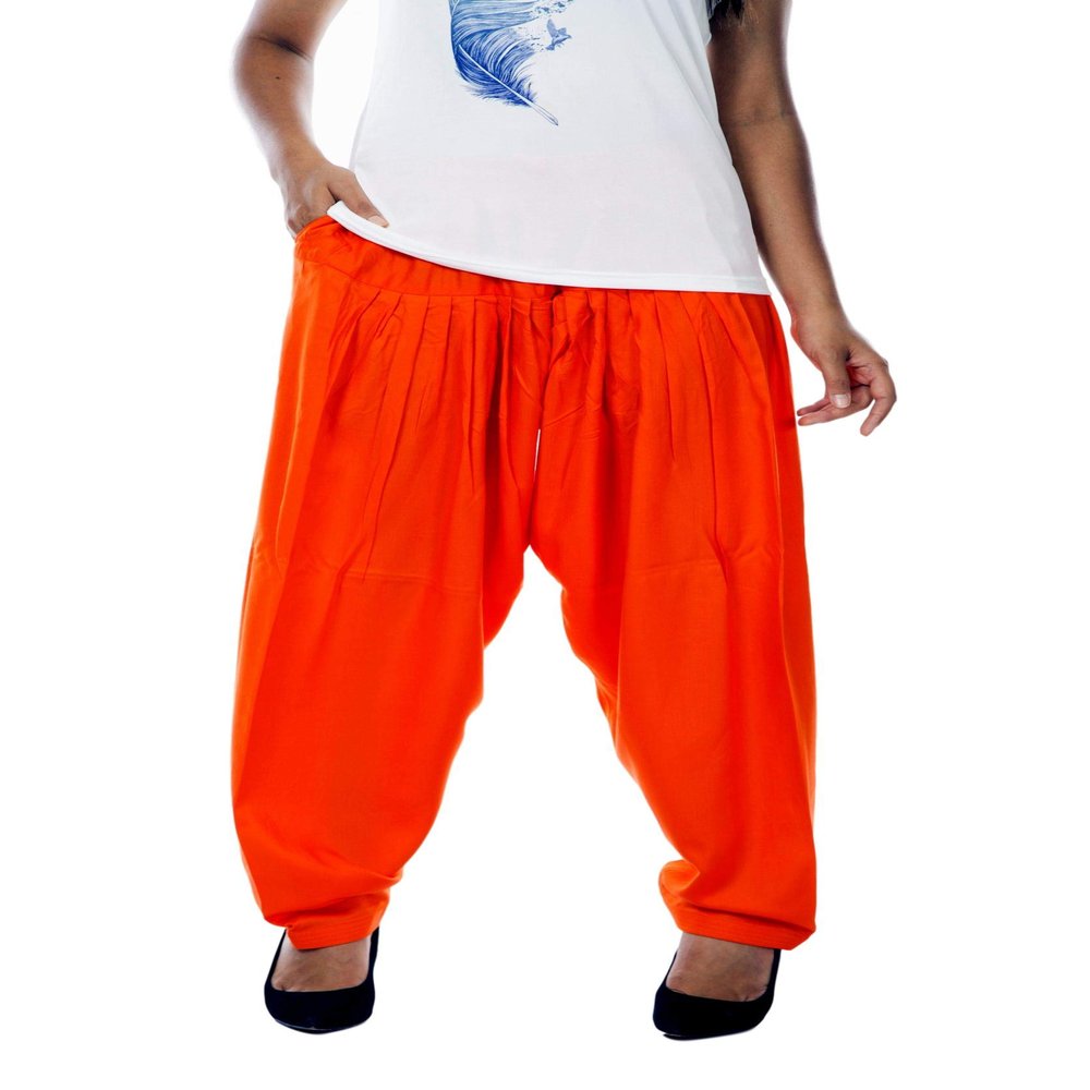 ladyline Womens Plain Orange Rayon Salwar Pants with Pocket & Elastic Waist Closure Indian Yoga Kurti Pants