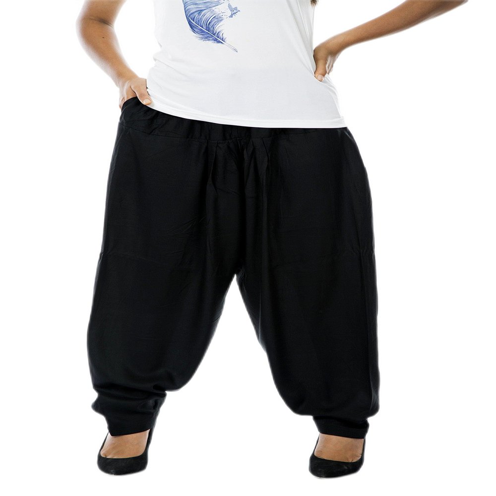 Womens Plain Black Rayon Salwar Pants with Pocket & Elastic Waist Closure Indian Yoga Kurti Pants