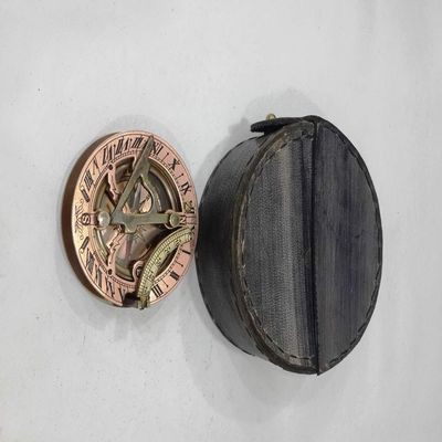 3" Copper & Bronze West London Sundial Compass with Black Leather Case Rustic Vintage Home Decor Gifts