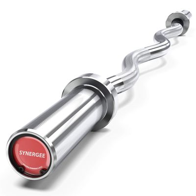 Synergee Commercial EZ Curl Olympic Bar Chrome with Powder Coated Brass Bushings Excellent for Bicep Curls and Triceps Extensions