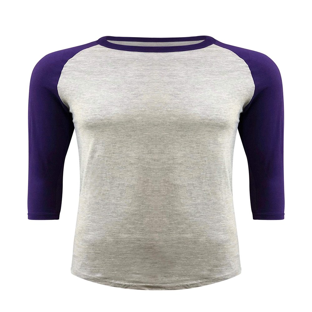 ILTEX Plain Raglan Lightweight Cotton and Polyester T-Shirt 3/4 Sleeves Athletic Baseball Jersey Unisex Multi Function Sports, Outdoors and Gym (Gray/Purple, X-Large)