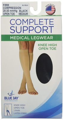 Blue Jay An Elite Healthcare Brand Firm Surgical Weight Stockings 20-30 mmHg Below Knee Open Toe, Black, Medium, 0.15 Pound