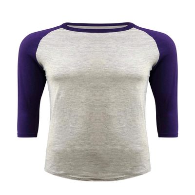 ILTEX Plain Raglan Lightweight Cotton and Polyester T-Shirt 3/4 Sleeves Athletic Baseball Jersey Unisex Multi Function Sports, Outdoors and Gym (Gray/Purple, 2X-Large)