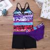 FEESHOW Big Girls Youth Two Piece Halter Tankini Bikini Bathing Swim Suit Top with Boyshort Summer Beachwear Swimwear Purple Shorts Set 11-12 view 3