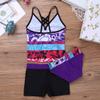 FEESHOW Big Girls Youth Two Piece Halter Tankini Bikini Bathing Swim Suit Top with Boyshort Summer Beachwear Swimwear Purple Shorts Set 11-12 view 4