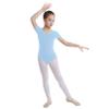Agoky Kids Girls Classic Cotton Short Sleeve Gymnastic Leotard Ballet Dance Unitard Biketard Athletic Shirt Top Yoga Bodysuit Blue 6 Years view 1