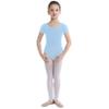Agoky Kids Girls Classic Cotton Short Sleeve Gymnastic Leotard Ballet Dance Unitard Biketard Athletic Shirt Top Yoga Bodysuit Blue 6 Years view 2