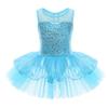 Agoky Girls Sequined Sleeveless Ballet Dance Leotard Tutu Skirted Dress Costumes Blue 5-6 view 1