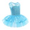 Agoky Girls Sequined Sleeveless Ballet Dance Leotard Tutu Skirted Dress Costumes Blue 5-6 view 2