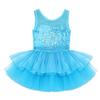 Agoky Girls Sequined Sleeveless Ballet Dance Leotard Tutu Skirted Dress Costumes Blue 5-6 view 4