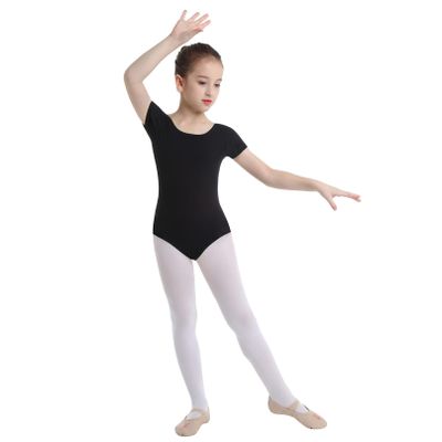 Agoky Kids Girls Classic Cotton Short Sleeve Gymnastic Leotard Ballet Dance Unitard Biketard Athletic Shirt Top Yoga Bodysuit Black 10 Years