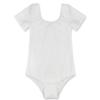 Agoky Kids Girls Classic Cotton Short Sleeve Gymnastic Leotard Ballet Dance Unitard Biketard Athletic Shirt Top Yoga Bodysuit White 4 Years view 3