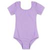Agoky Kids Girls Classic Cotton Short Sleeve Gymnastic Leotard Ballet Dance Unitard Biketard Athletic Shirt Top Yoga Bodysuit Purple 10 Years view 3
