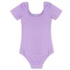 Agoky Kids Girls Classic Cotton Short Sleeve Gymnastic Leotard Ballet Dance Unitard Biketard Athletic Shirt Top Yoga Bodysuit Purple 10 Years view 4