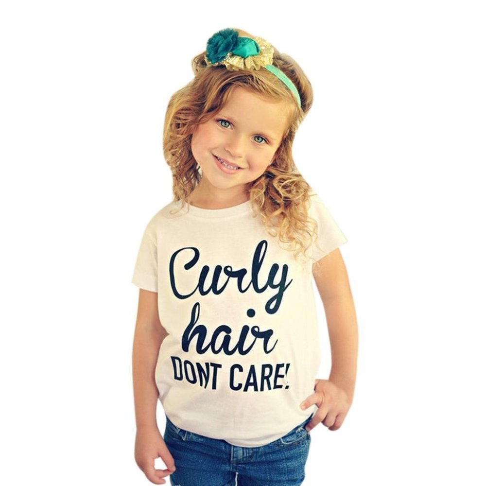 Baby Shirt for 2-5 Years Old,Fashion Toddler Girls Kids Short Sleeve Letter Tops Tee Summer Clothes (White, 3-4 Years Old)
