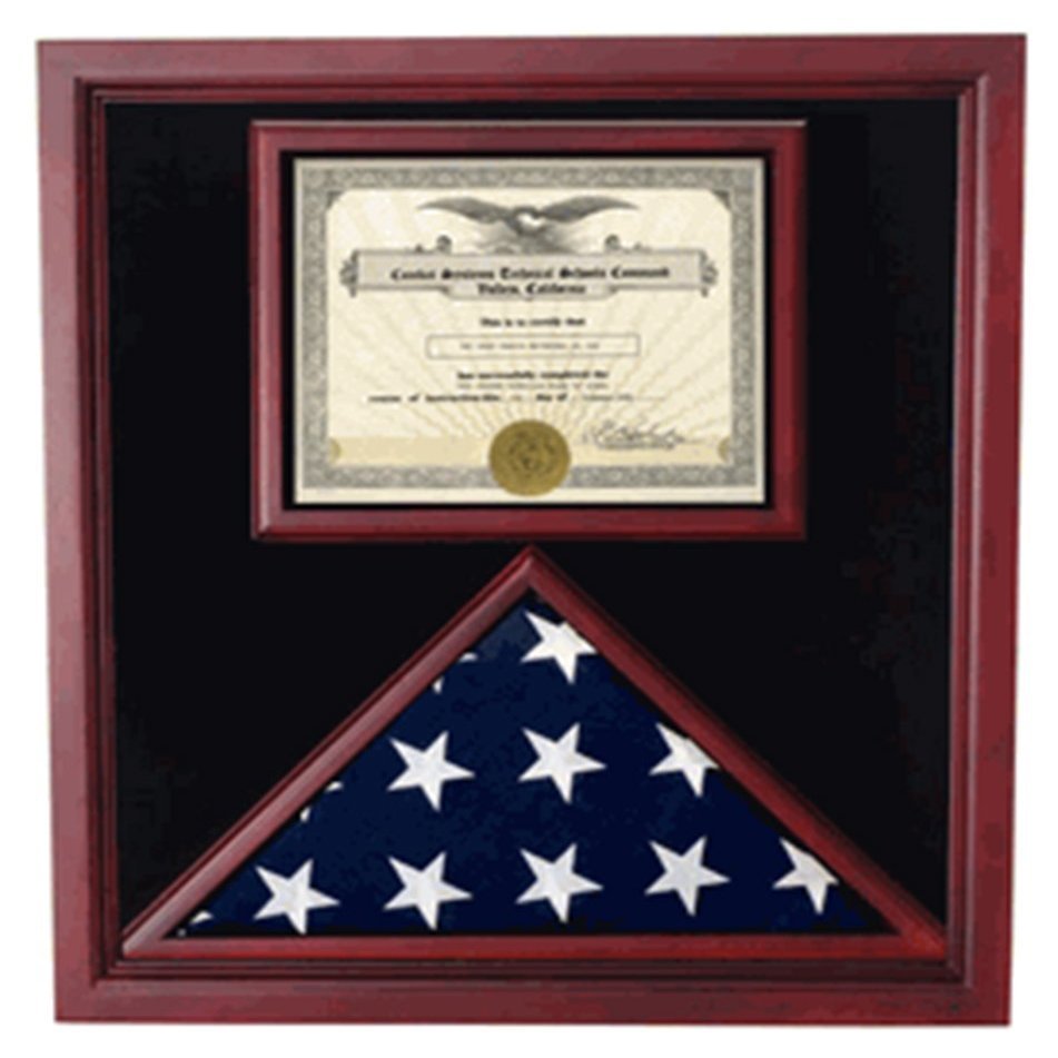 Extra Large Award and Flag Display Case for 3x5 flag with a glossy Plexiglas front and a plush, glare free black velvet lining for a background