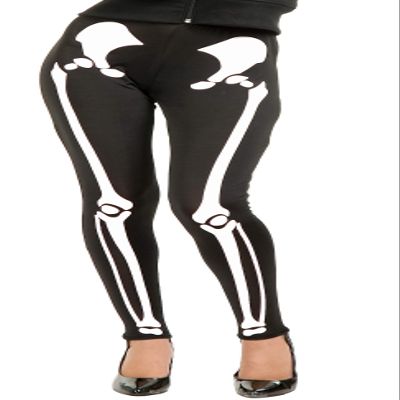 Charades Womens Skeleton Leggings Costume Bottoms, Black/White, Small-Medium US