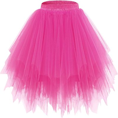 WOWBRIDAL Vintage 1950s Short Tulle Petticoat Ballet Bubble Tutu (Hot Pink, Large/X-Large)