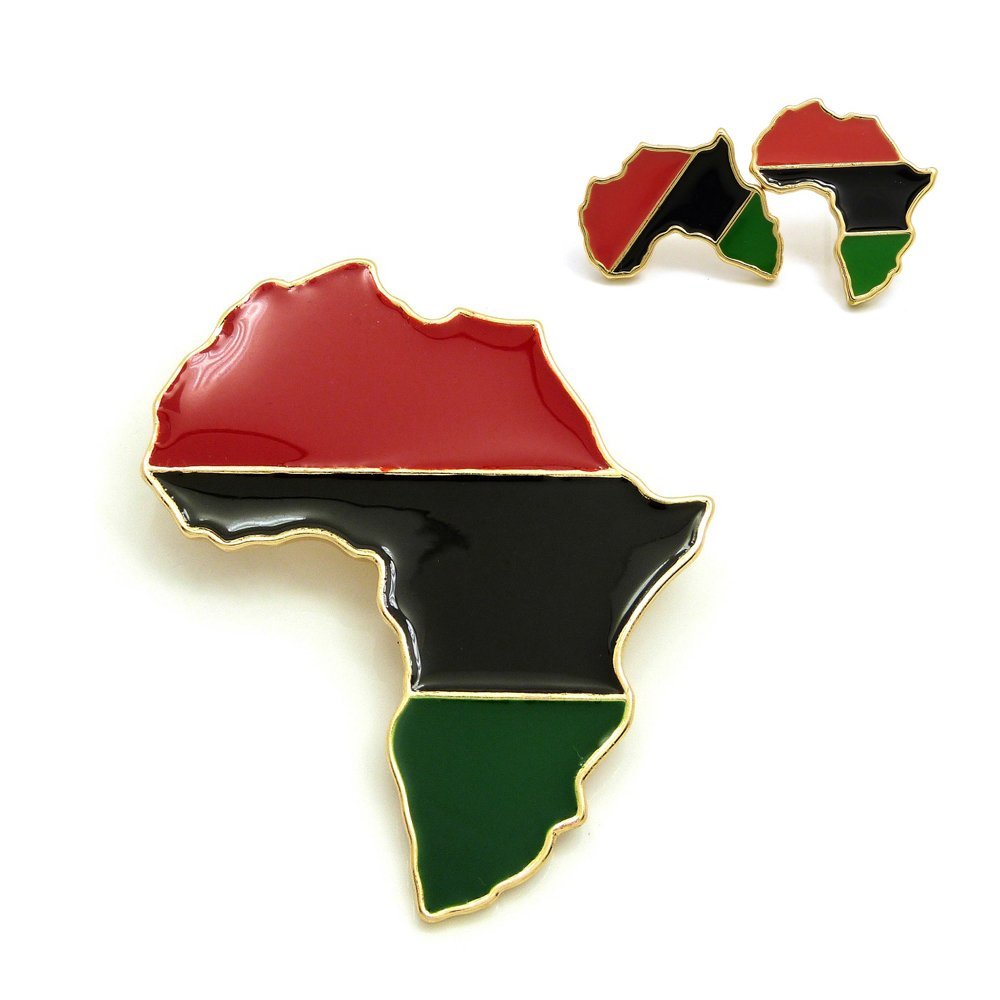 NYFASHION101 Pan Africa Continent Charm Brooch Pin and Stud Earrings Set in Gold-Tone, Pan Africa