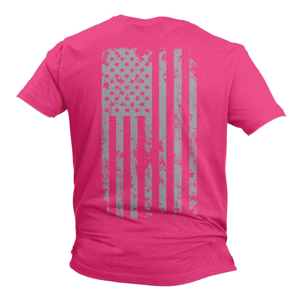 Haase Unlimited Silver American Flag - USA Patriotic Freedom Men's T-Shirt (Pink - Back Print, Medium)