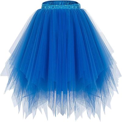WOWBRIDAL Vintage 1950s Short Tulle Petticoat Ballet Bubble Tutu (Royal Blue, Small/Medium)