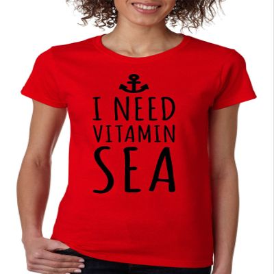 ALLNTRENDS Women's T Shirt I Need Vitamin Sea Love Summer Beach Vacation (2XL, Red)