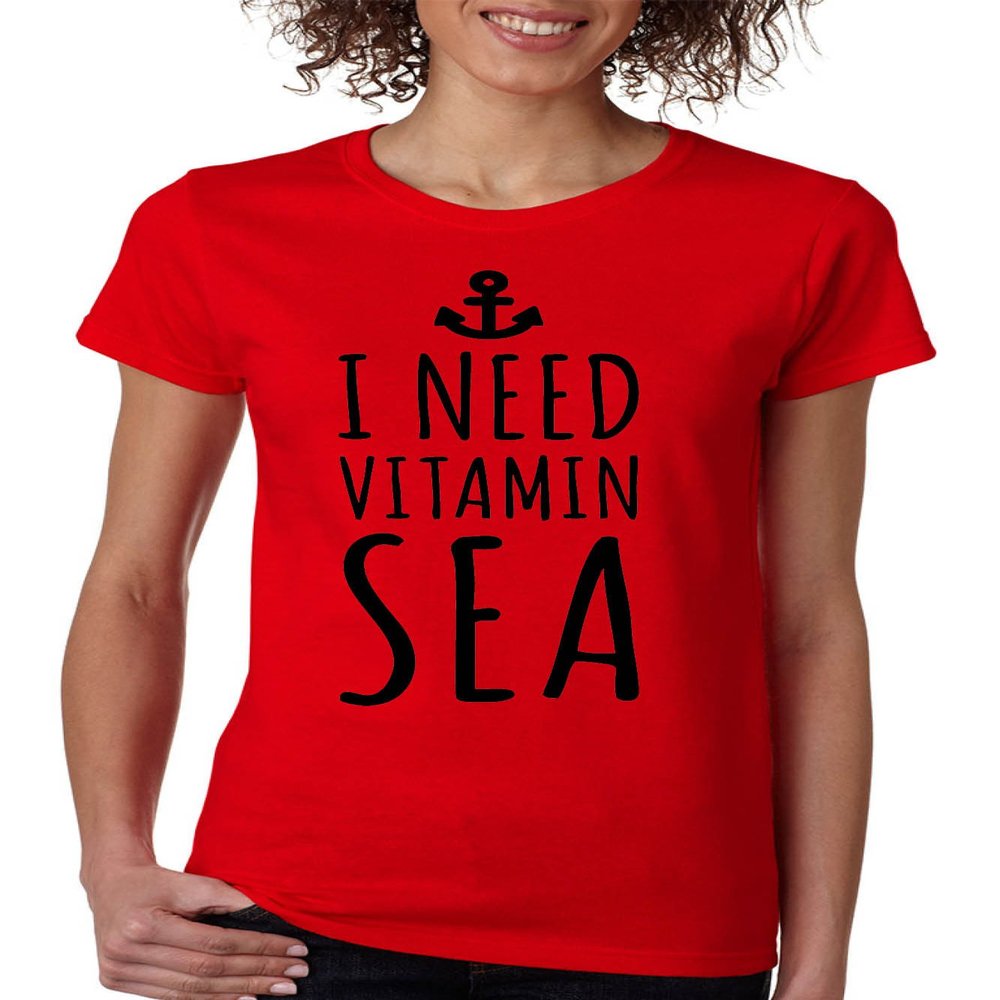ALLNTRENDS Women's T Shirt I Need Vitamin Sea Love Summer Beach Vacation (2XL, Red)