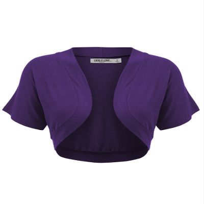 LL WSK1785 Womens Short Sleeve Cropped Bolero Shrug Open Cardigan XL Dark_Purple