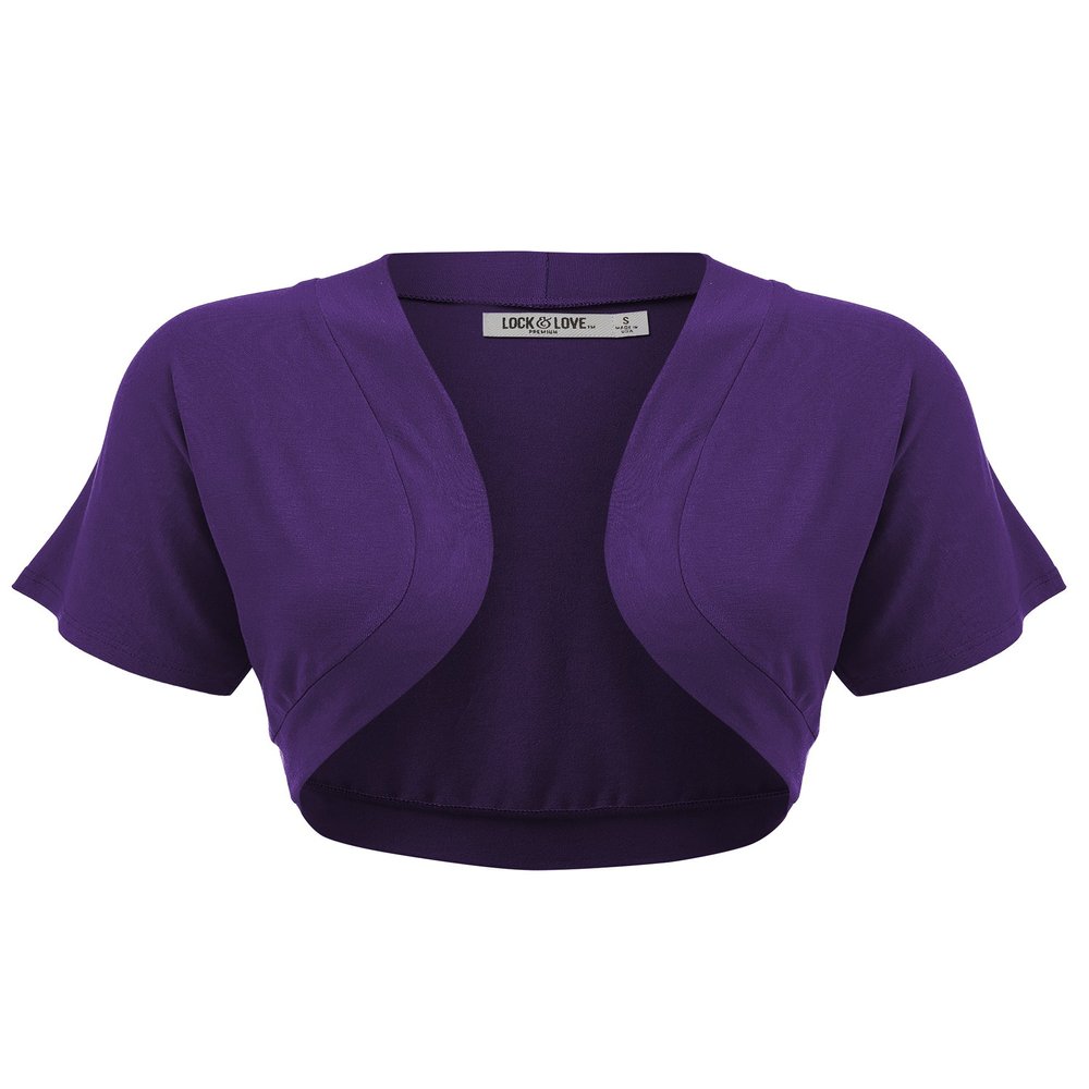 LL WSK1785 Womens Short Sleeve Cropped Bolero Shrug Open Cardigan XL Dark_Purple