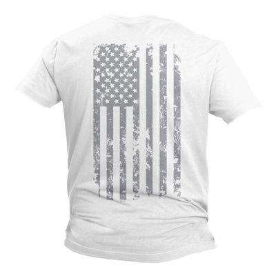 Haase Unlimited Silver American Flag - USA Patriotic Freedom Men's T-Shirt (White - Back Print, Large)