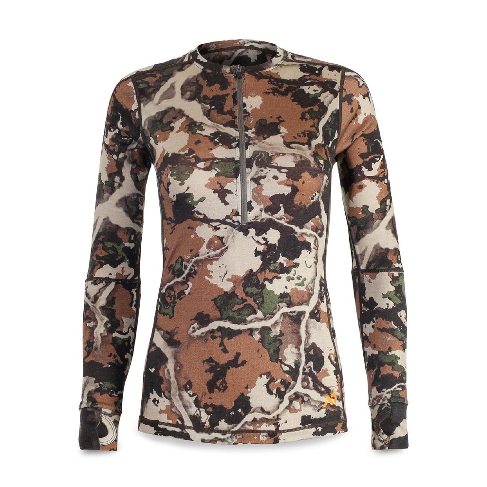 First Lite Women's Wick Quarter Zip - Ultralight Merino Wool Camo Hunting Baselayer - First Lite Fusion - X-Small