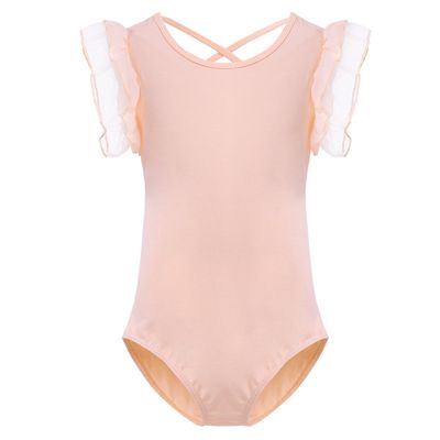 Alvivi Girls' Basic Ruffles Sleeve Gymnastics Dance Leotards Camisole Ballet Dancewear Peach-Orange 3