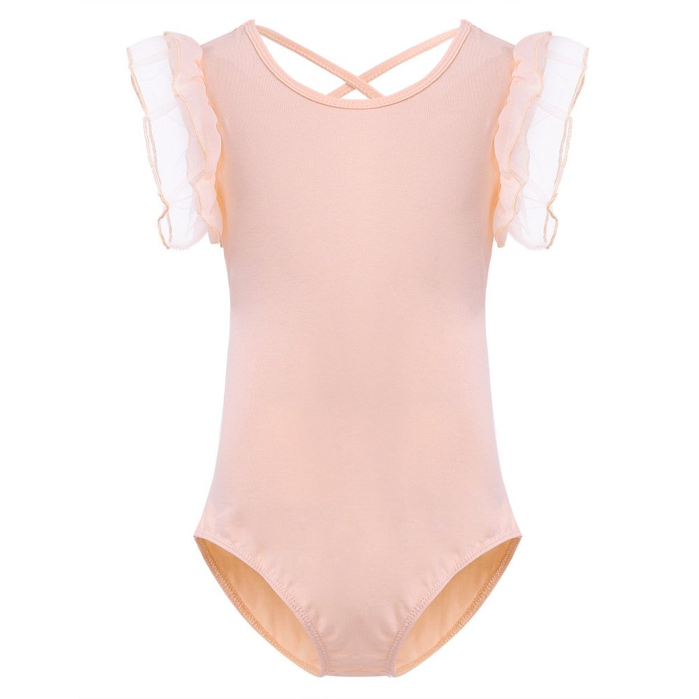 Alvivi Girls' Basic Ruffles Sleeve Gymnastics Dance Leotards Camisole Ballet Dancewear Peach-Orange 3