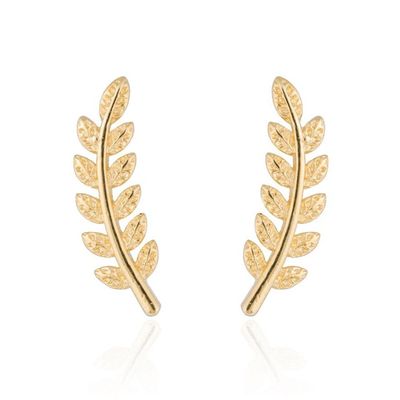 Stan-Deed Vintage Jewelry Exquisite Feather Earrings for Women Beautiful Tree Simple Leave Earrings Ear Clip (Gold)