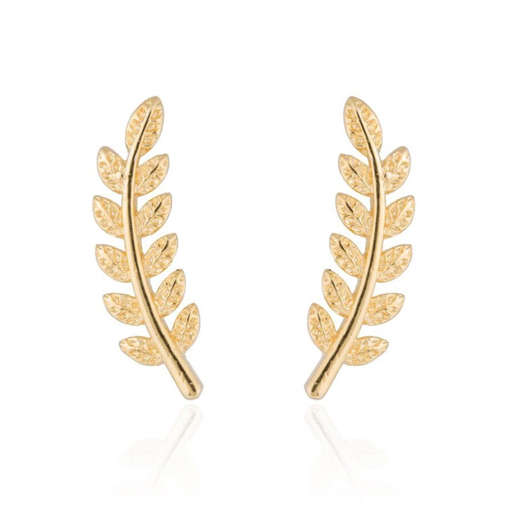 Stan-Deed Vintage Jewelry Exquisite Feather Earrings for Women Beautiful Tree Simple Leave Earrings Ear Clip (Gold)