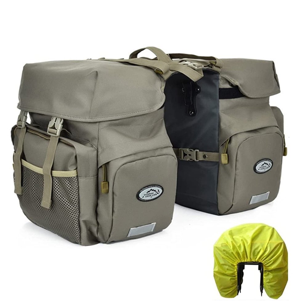ZTZ 50L Panniers Bike Bags, Waterproof Bike Panniers Made of High-Density 600D Polyester for Durable Use, Bike Saddle Bag come with Reflective Trim and Rain Cover, Easy Organize in 7 inch Rack(Gray)
