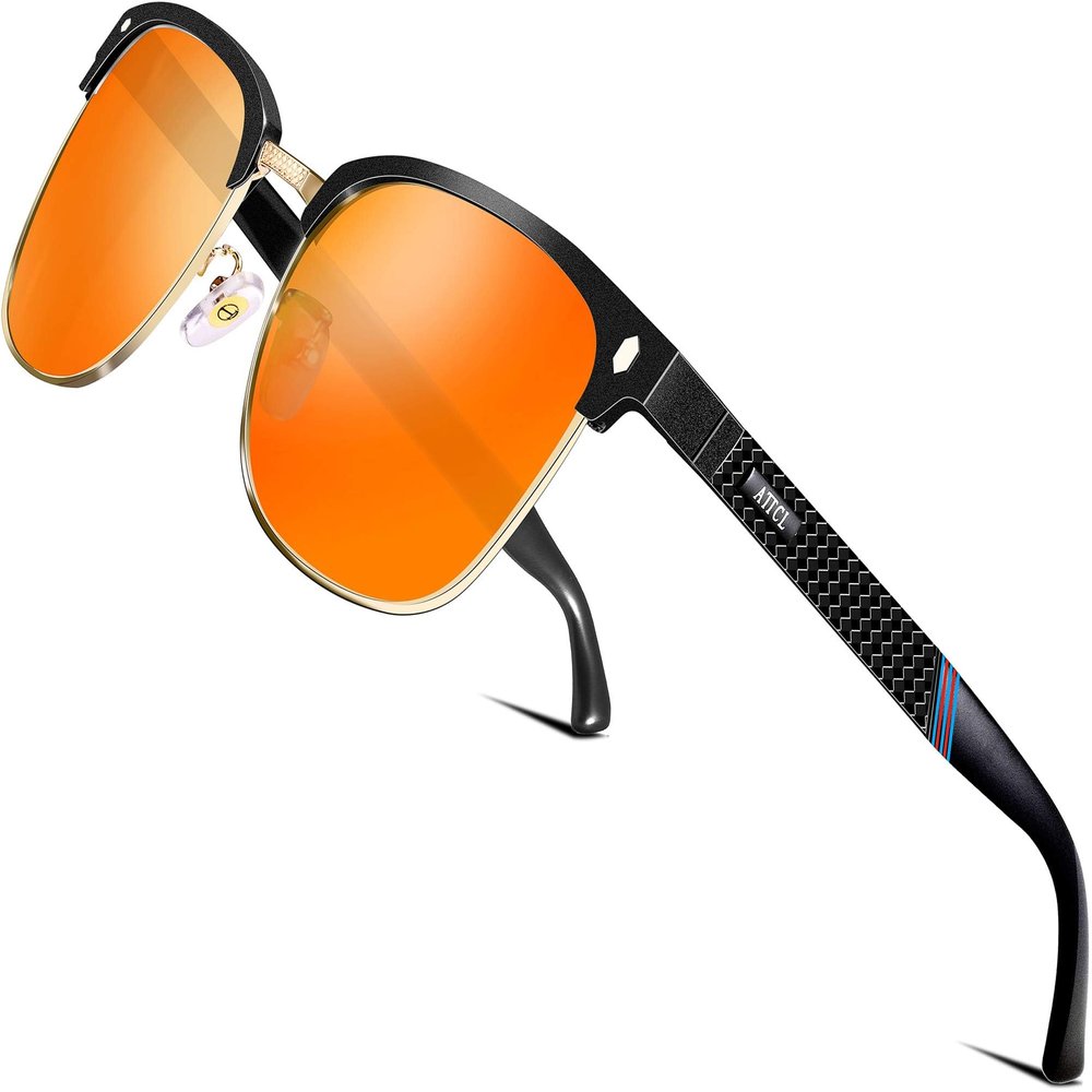 ATTCL Polarized Sunglasses for Men Driving: Lightweight Al-Mg Metal Frame Square Semi Rimless UV Protection for Travel Hiking 8188 red