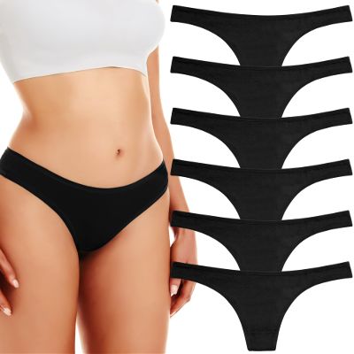 ANZERMIX Women's Breathable Cotton Thong Panties Pack of 6 (Black-6PK, Medium)